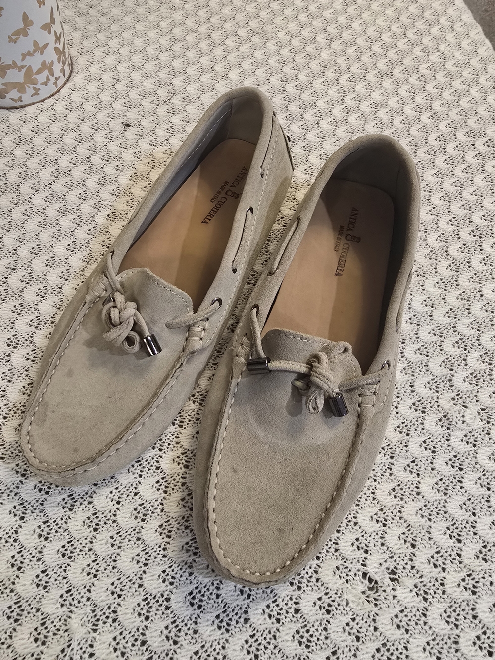 Taupe Suede Knot-Trim Loafers